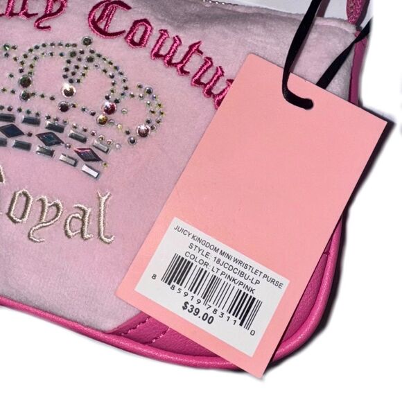 Juicy Couture Pink Juicy Kingdom Mini Shoulder Bag & Wristlet Crystal Crown Logo - Picture 4 of 10